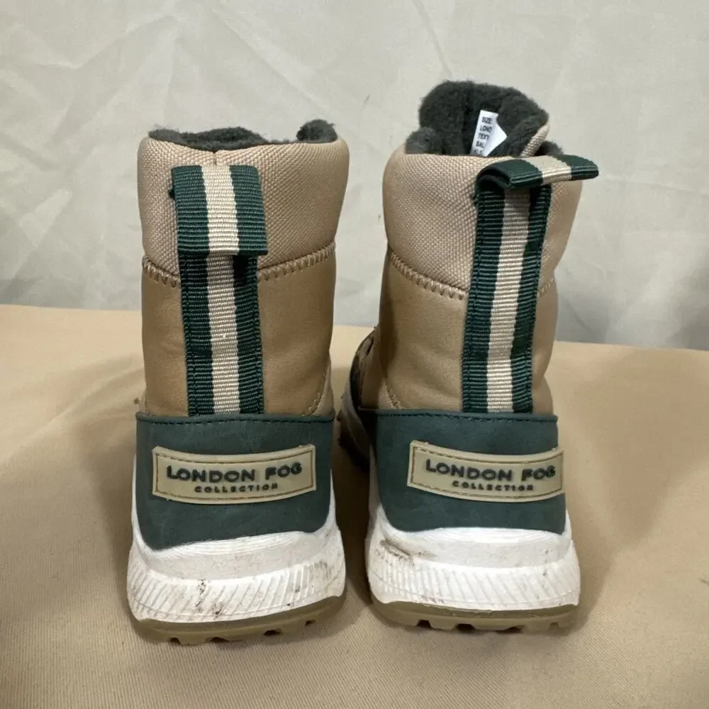 London Fog Kids Size 12 Winter Boots Tan Green Bungee Lace Hiking Snow Outdoor